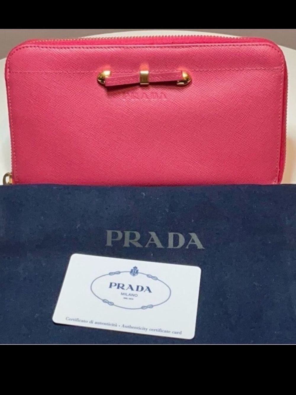 PRADA Milano Pink Saffiano Leather Long Zip Wallet Authenticity Card & Dustbag